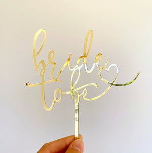 Acrylic Gold Mirror 'Bride To Be' Heart Cake Topper bridal shower wedding cake decorating accessories