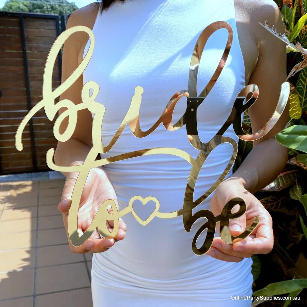 Online Party Supplies Australia Gold Mirror Acrylic 'Bride To Be' Wedding Bridal Shower Wall Sign