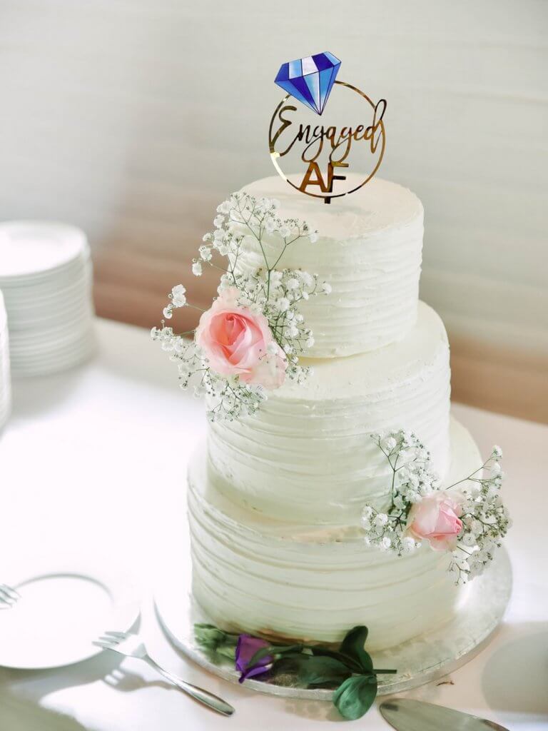 Acrylic Gold Mirror Engaged Loop with Blue Diamond engagement hen party Cake Topper