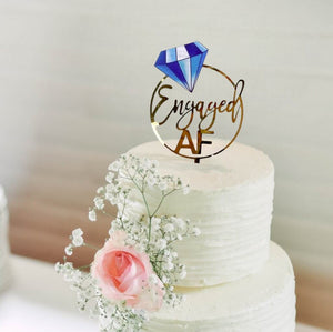 Acrylic Gold Mirror Engaged Loop with Blue Diamond engagement hen party Cake Topper