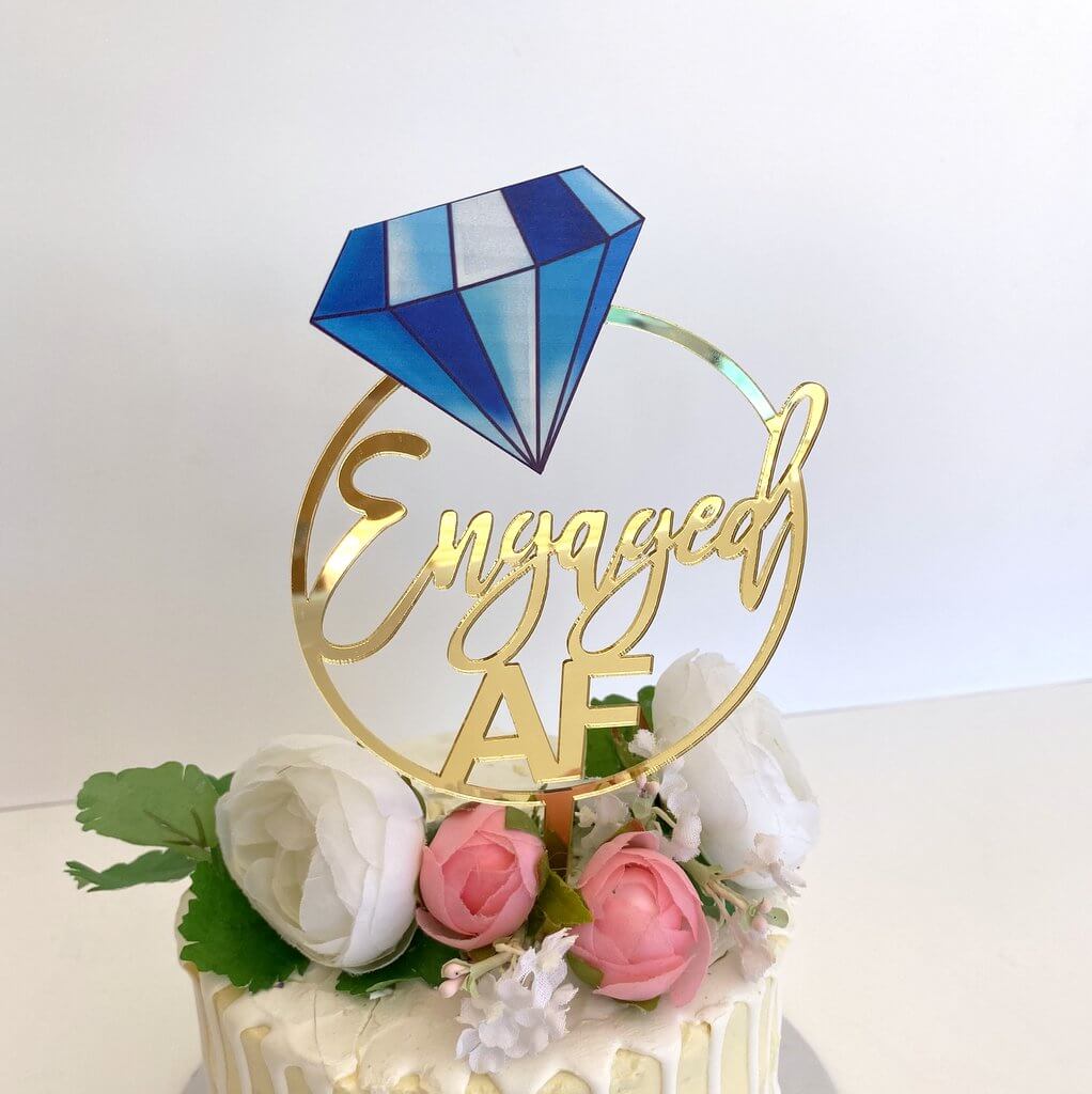 Golden stick coin Happy Engaged Cake Topper