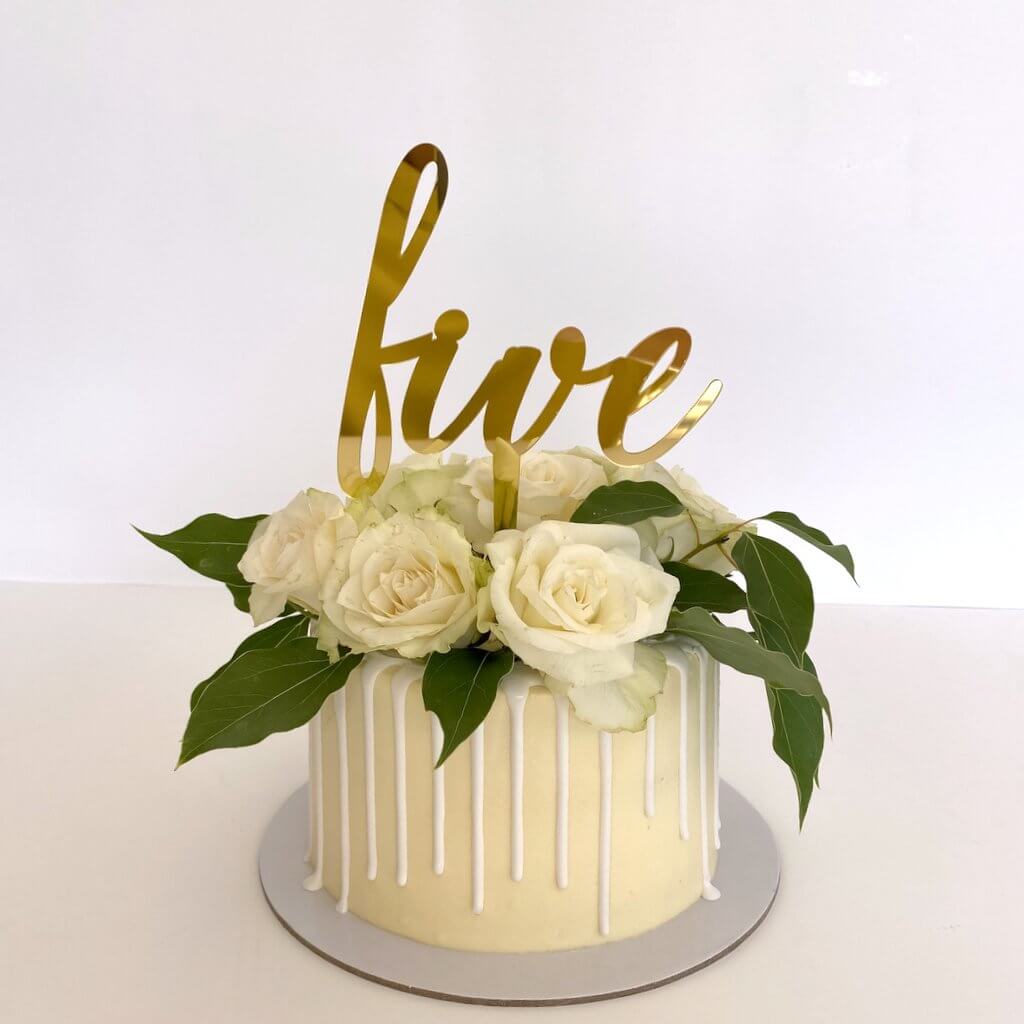 Acrylic Gold Mirror 'five' Script Birthday Cake Topper