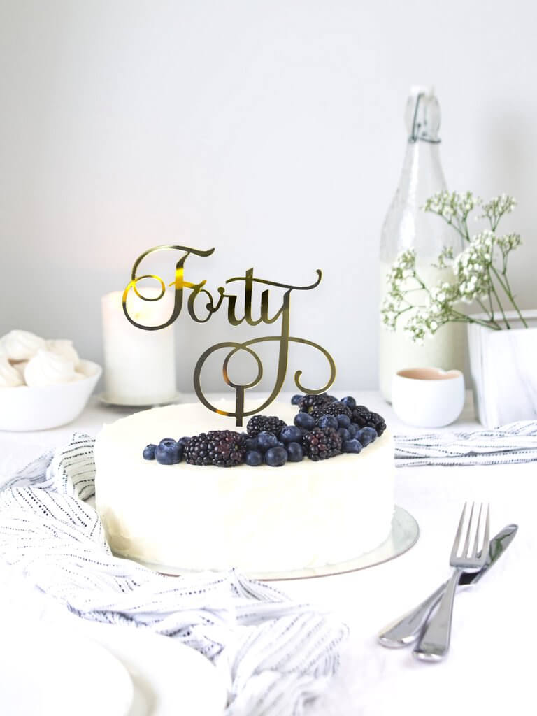 Acrylic  Gold Mirror 'Forty' Fortieth Birthday Cake Topper