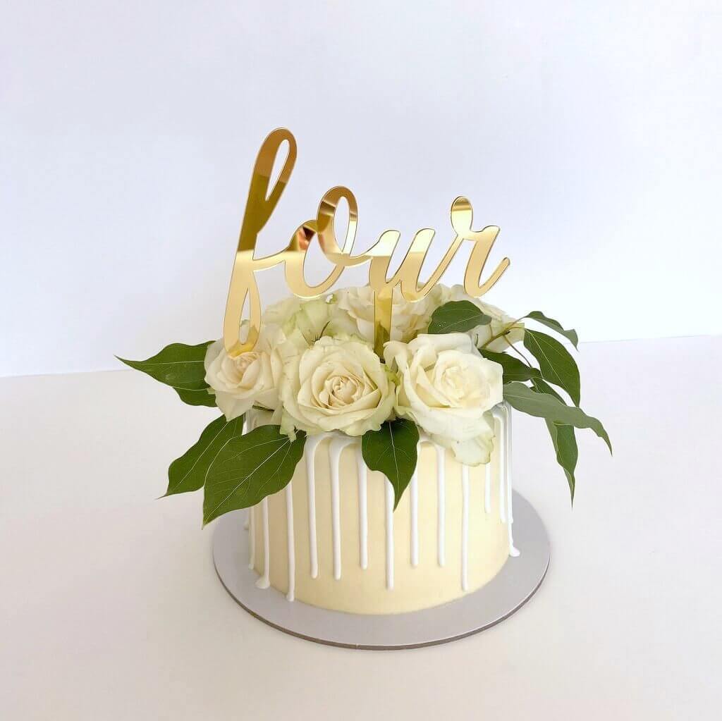 Acrylic Gold Mirror 'Four' Birthday Cake Topper