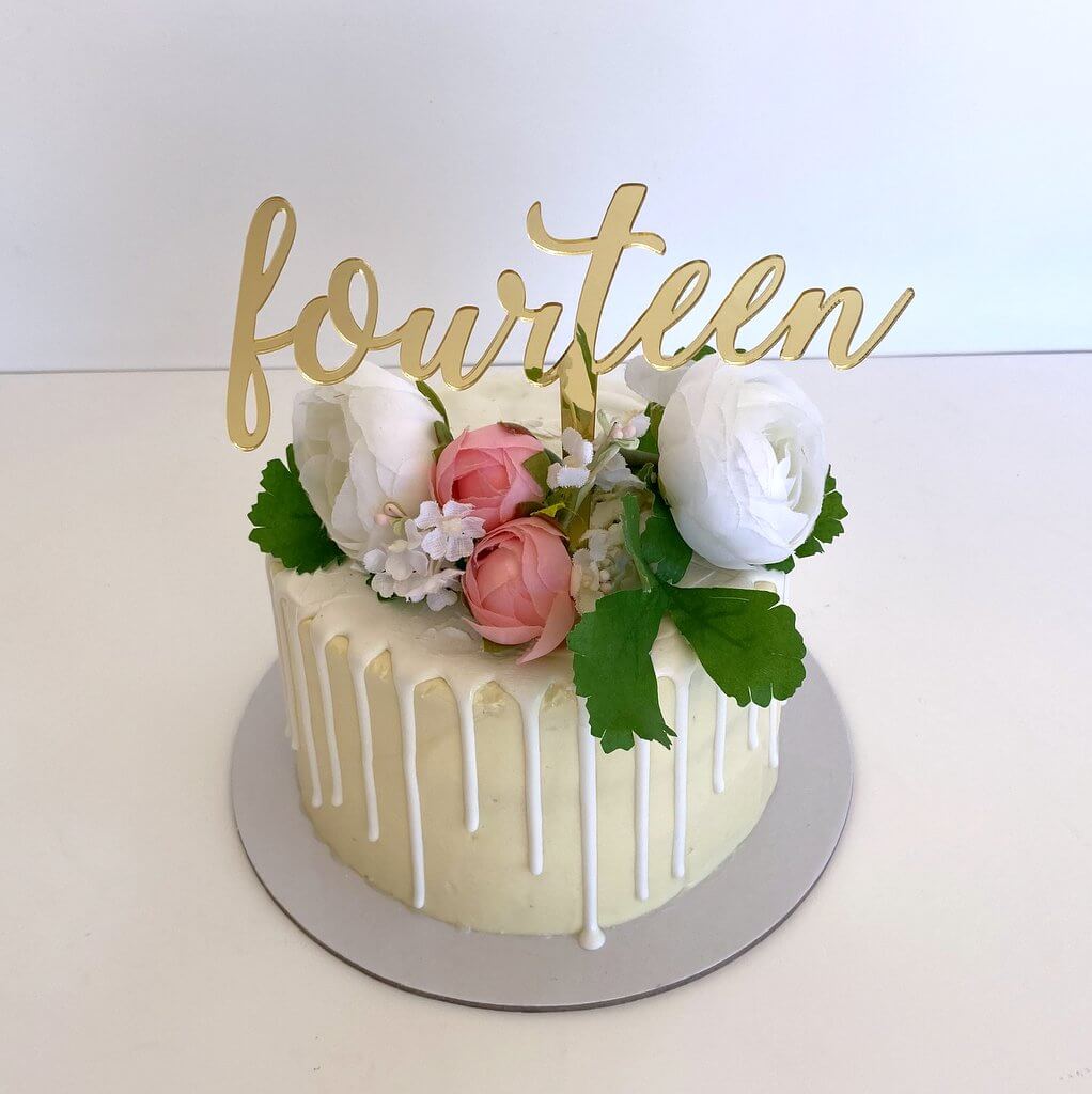 Acrylic Gold "fourteen" Script Birthday Cake Topper