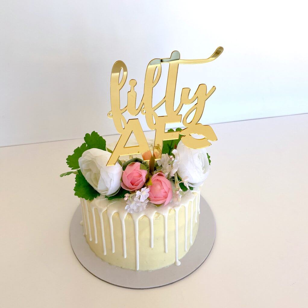 Acrylic Gold Mirror 'fifty AF' Birthday Cake Topper