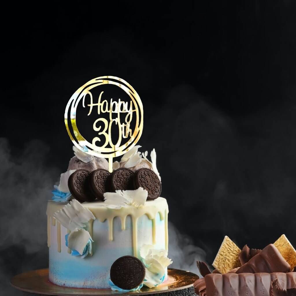 Acrylic Gold Mirror Geometric Circle Happy 30th Cake Topper
