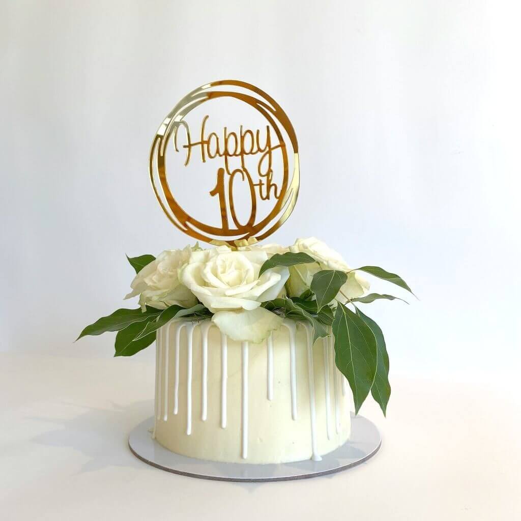 Gold Mirror Happy 10th Anniversary Cake Topper - Online Party Supplies
