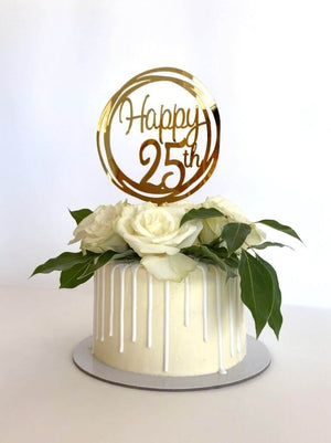 Acrylic Gold Mirror Happy 25th Birthday Geometric Circle Cake Topper