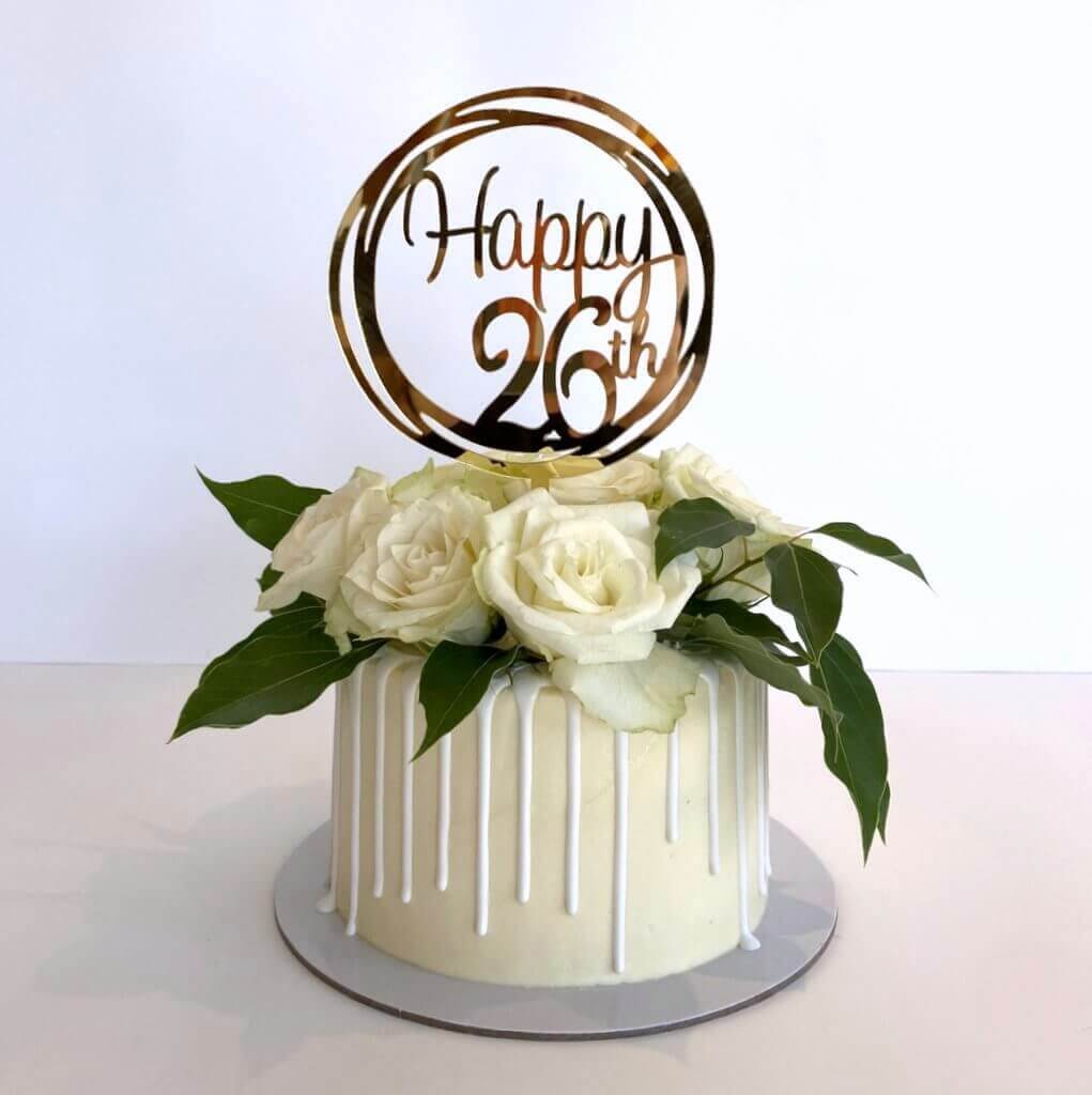 Acrylic Rose Gold Happy 26th Geometric Circle Cake Topper - Online Party  Supplies