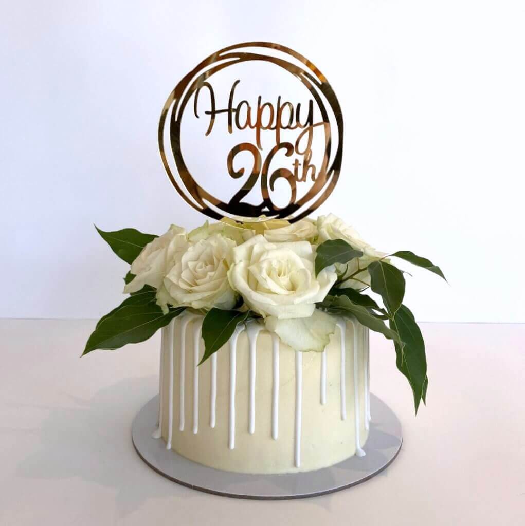 Acrylic Gold Mirror Happy 26th Birthday Geometric Circle Cake Topper