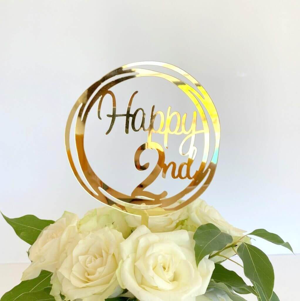 Acrylic Gold Mirror Happy 3rd Birthday Geometric Circle Cake Topper