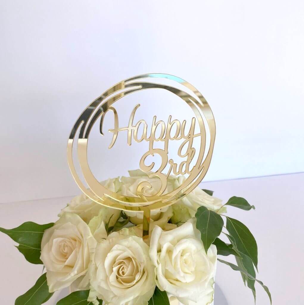 Acrylic Gold 'Happy 3rd' Geometric Cake Topper