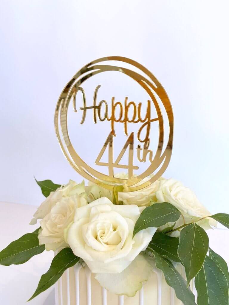 Acrylic Gold Mirror Happy 44th Birthday Geometric Circle Cake Topper