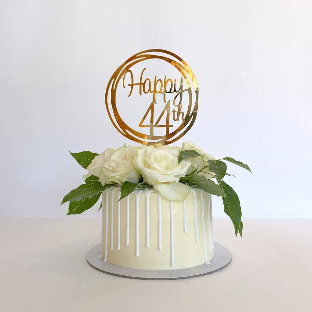 Acrylic Gold Mirror Happy 44th Birthday Geometric Circle Cake Topper