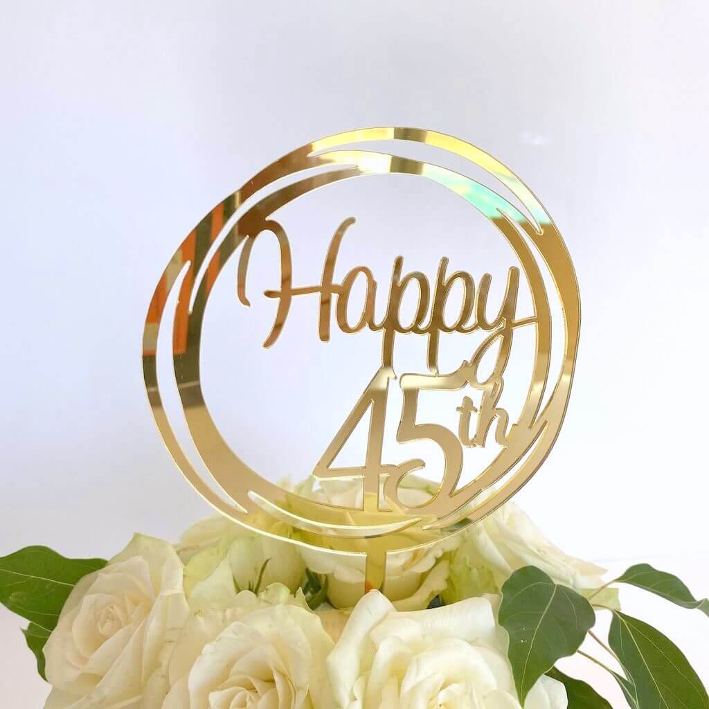 Acrylic Gold Mirror Happy 45th Birthday Geometric Circle Cake Topper