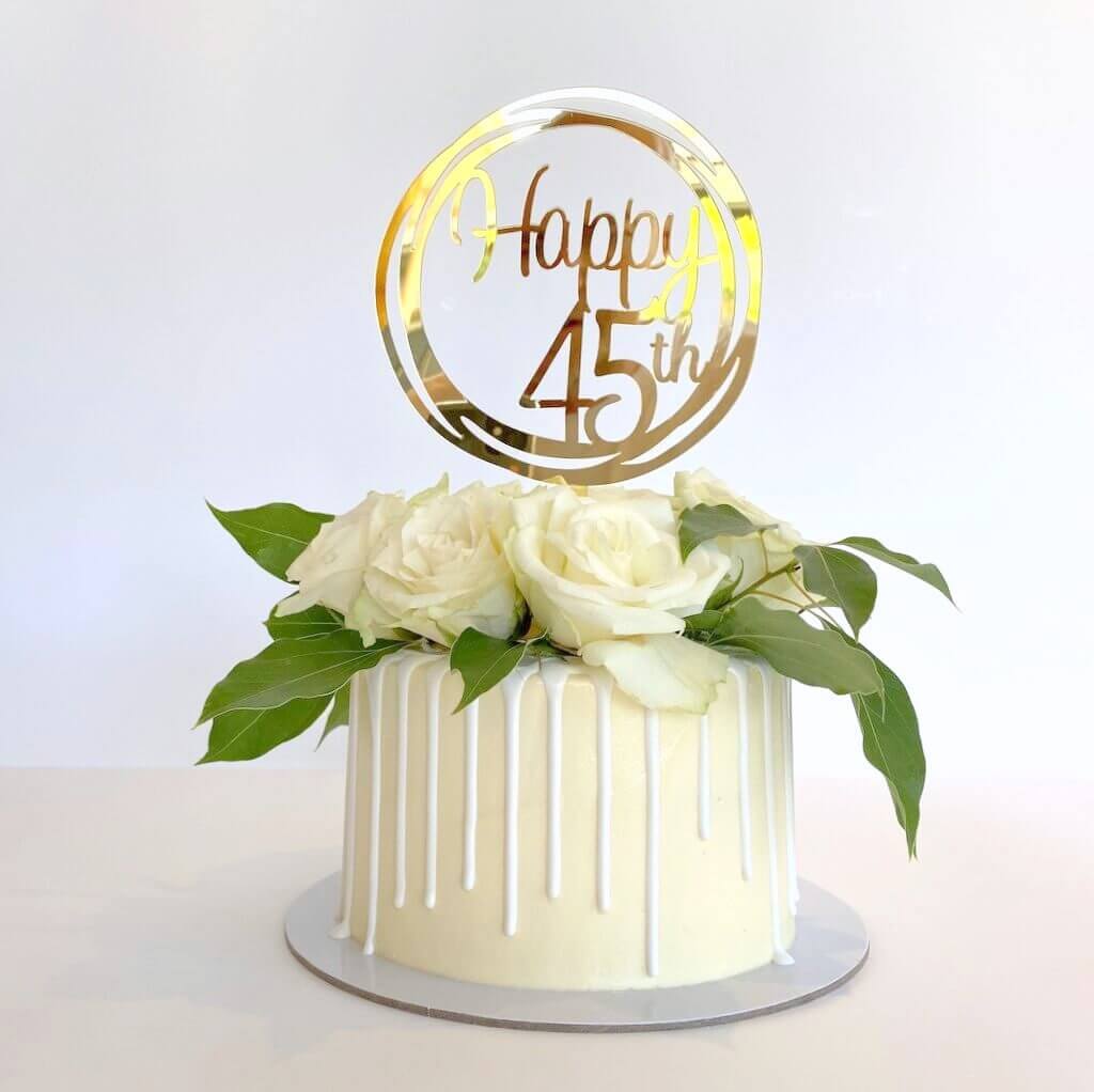 Acrylic Gold Mirror Happy 45th Birthday Geometric Circle Cake Topper