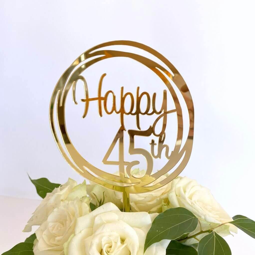 Acrylic Gold Mirror Happy 45th Birthday Geometric Circle Cake Topper