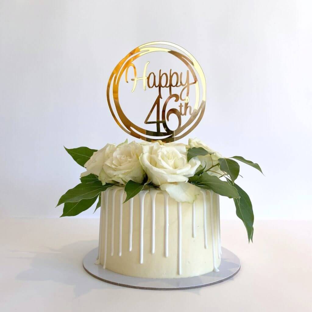 Acrylic Gold Mirror Happy 46th Birthday Geometric Circle Cake Topper