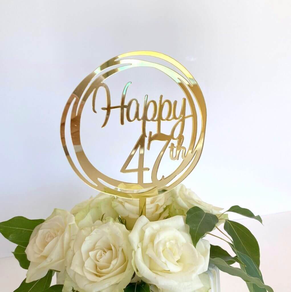 Acrylic Gold Mirror Happy 47th Birthday Geometric Circle Cake Topper