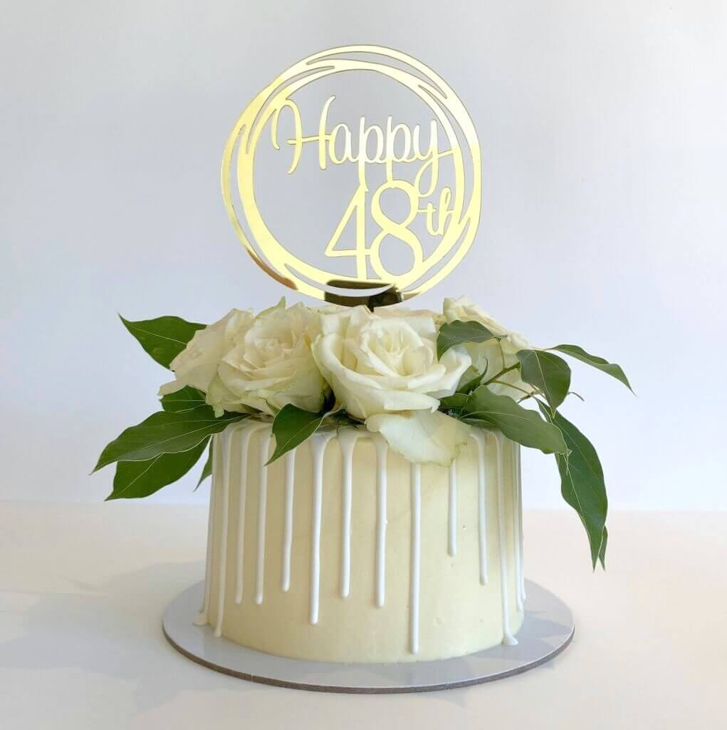 Acrylic Gold Mirror Happy 48th Birthday Geometric Circle Cake Topper