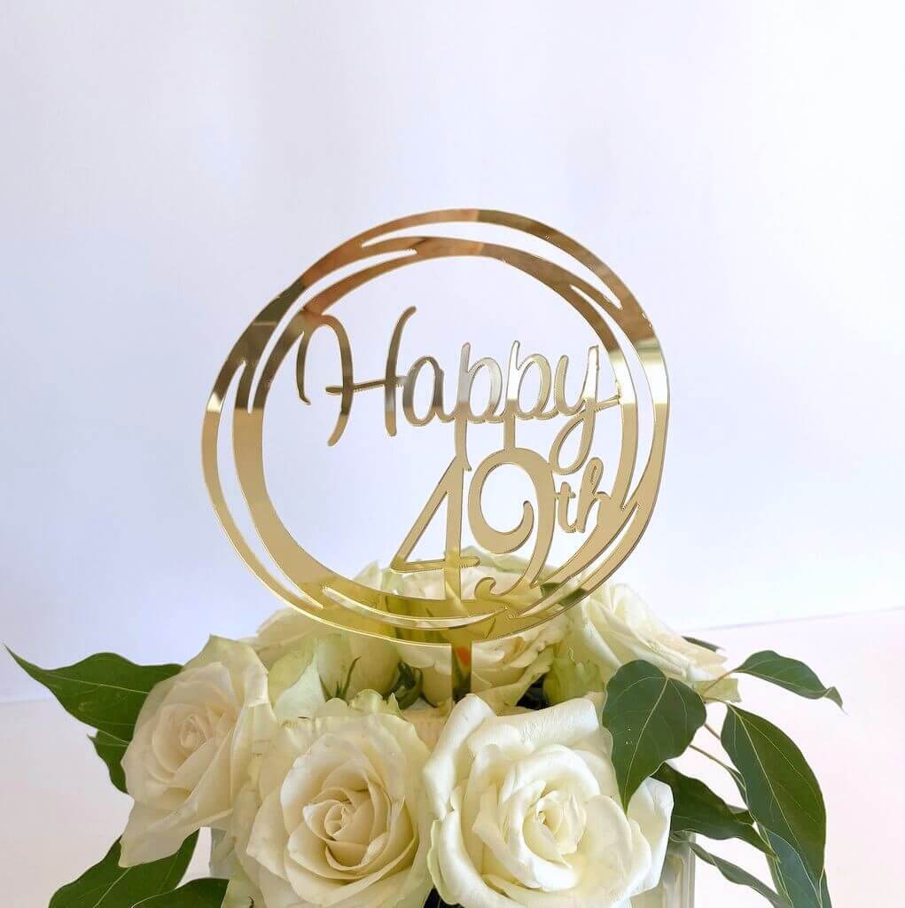 Acrylic Gold Mirror Happy 49th Birthday Geometric Circle Cake Topper