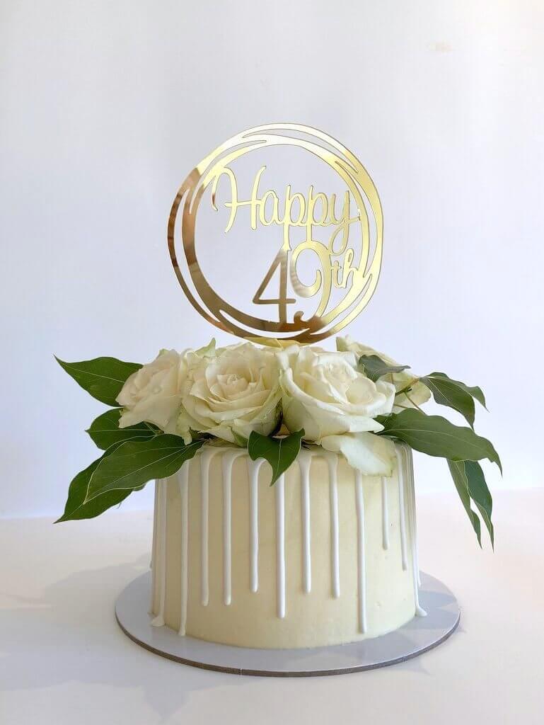 Acrylic Gold Mirror Happy 49th Birthday Geometric Circle Cake Topper