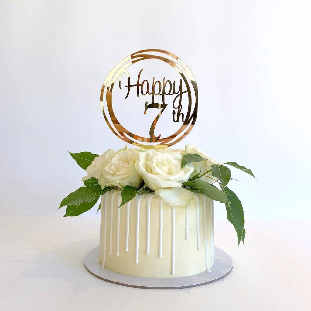 Acrylic Gold Mirror Happy 7th Birthday Geometric Circle Cake Topper