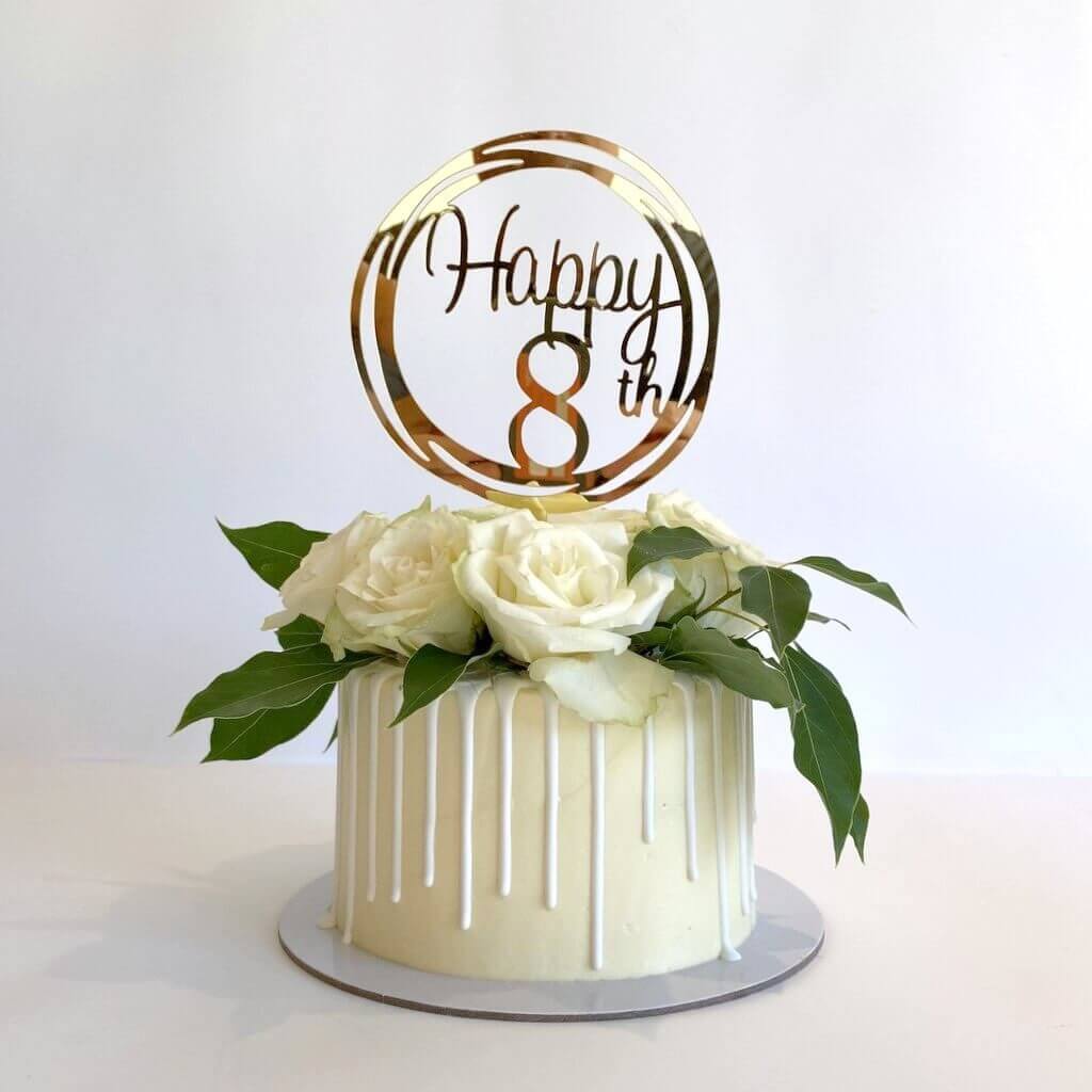 Acrylic Gold Mirror Happy 8th Birthday Geometric Circle Cake Topper