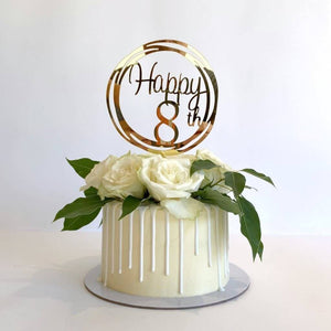 Acrylic Gold Mirror Happy 8th Birthday Geometric Circle Cake Topper
