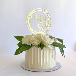 Acrylic Gold Mirror Happy 9th Birthday Geometric Circle Cake Topper