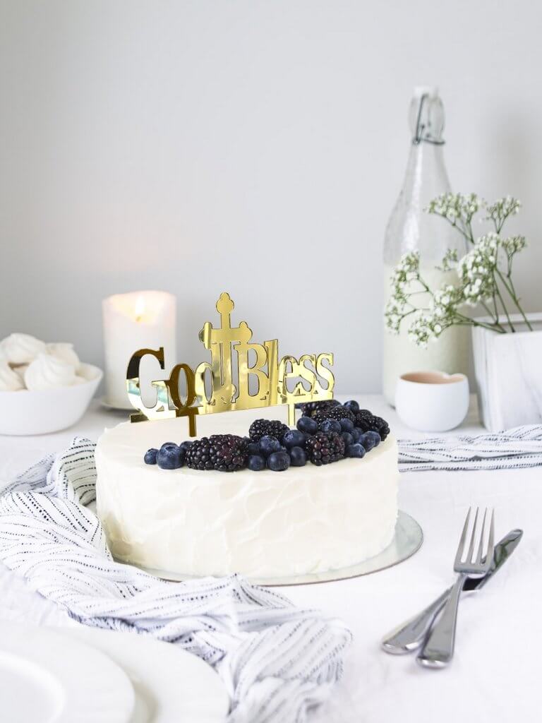 Acrylic Gold Mirror God Blessed Cross Cake Topper - Christening / Baptism / Baby Shower Cake Decorations