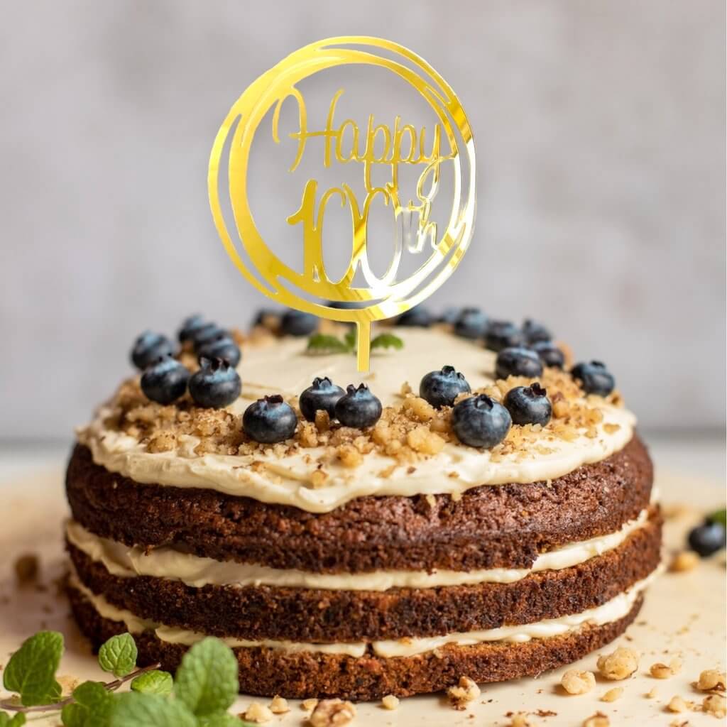 Acrylic Gold Mirror Geometric Circle 'Happy 100th' Cake Topper
