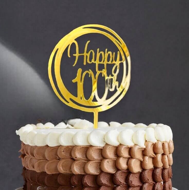 Acrylic Gold Mirror Geometric Circle 'Happy 100th' Cake Topper
