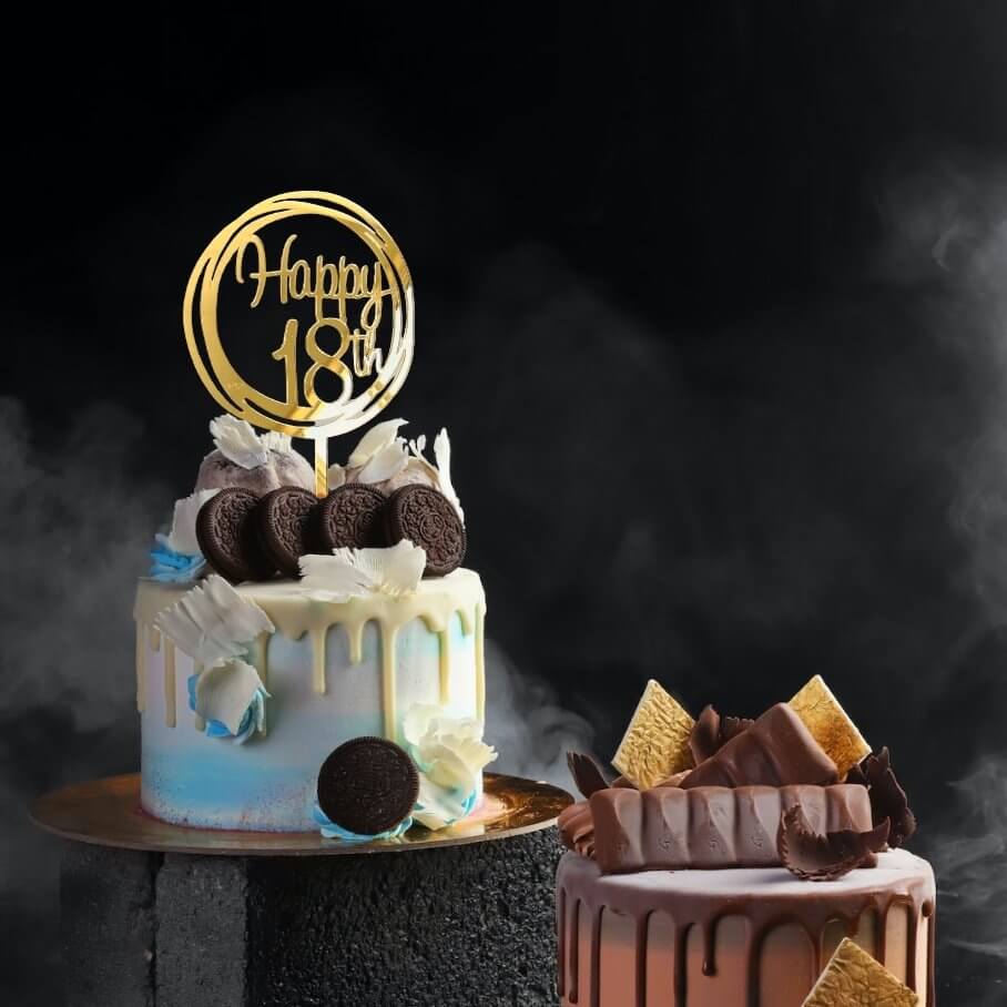 Online Party Supplies Australia Acrylic Gold Mirror Geometric Circle Happy 18th Cake Topper