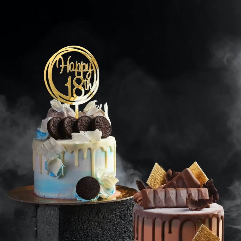 Gold Mirror Geometric Circle Happy 18th Cake Topper