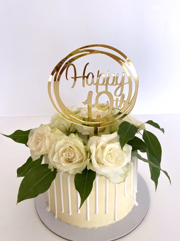 Acrylic Gold Geometric Circle Happy 19th Cake Topper