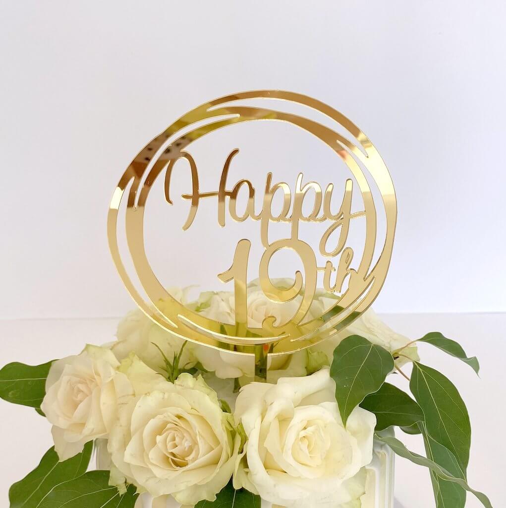 Acrylic Gold Geometric Circle Happy 19th Cake Topper