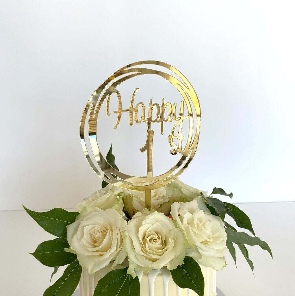 Acrylic Gold Mirror Happy 1st Birthday Geometric Circle Cake Topper