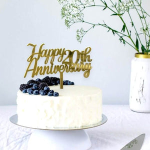 Gold Mirror Acrylic 'Happy 20th Anniversary' Cake Topper