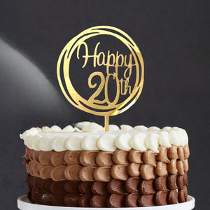 Online Party Supplies Australia gold mirror geometric circle Happy 20th birthday cake topper
