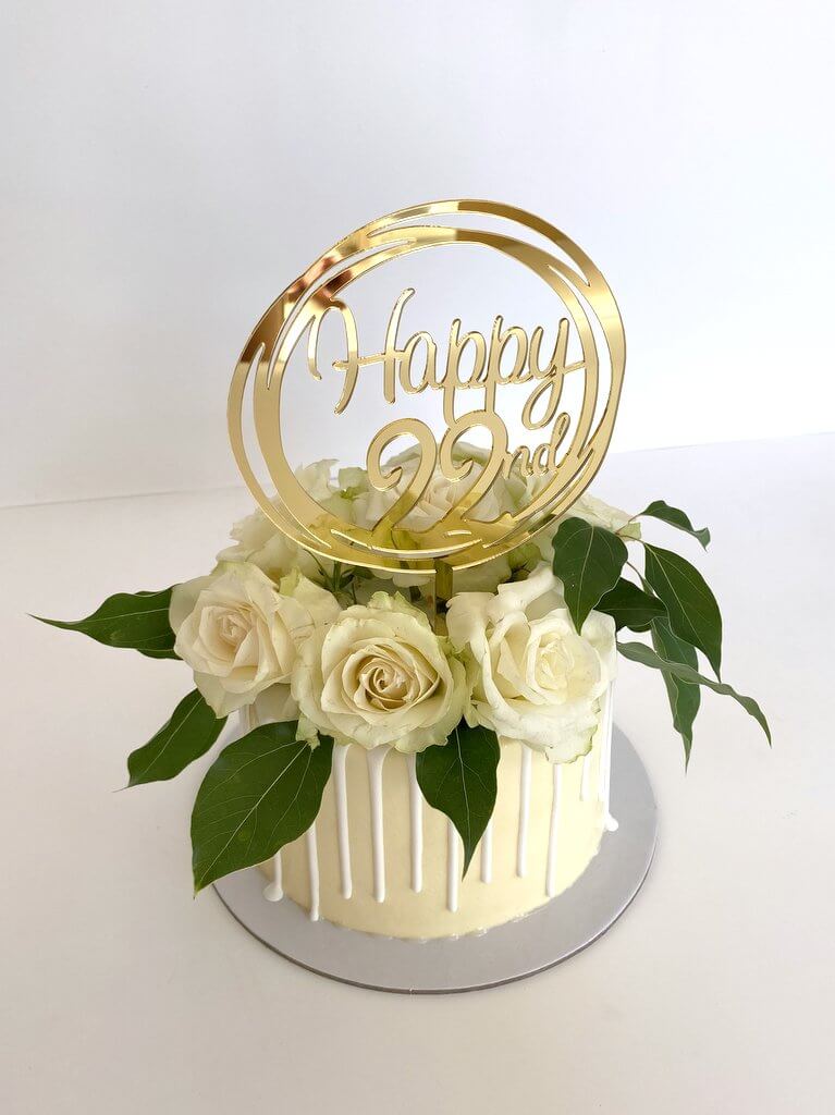 Acrylic Gold Geometric Circle Happy 22nd Cake Topper