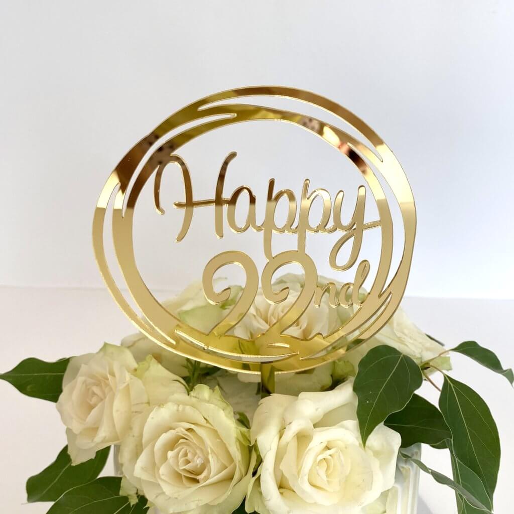 Acrylic Gold Geometric Circle Happy 22nd birthday Cake Topper
