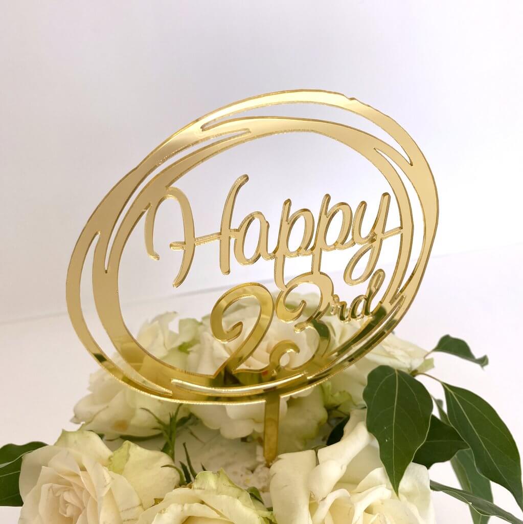 Acrylic Gold Geometric Circle Happy 23rd Cake Topper