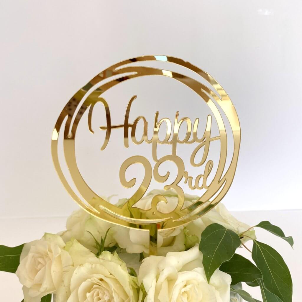 Acrylic Gold Geometric Circle Happy 23rd birthday Cake Topper