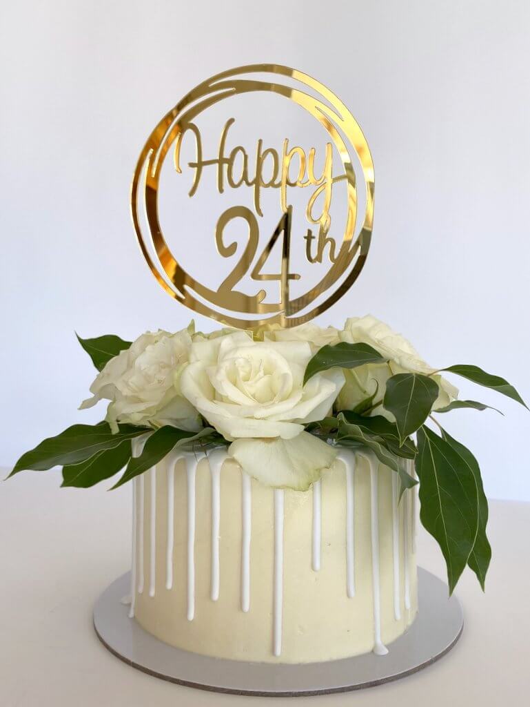 Acrylic Gold Geometric Circle Happy 24th Cake Topper
