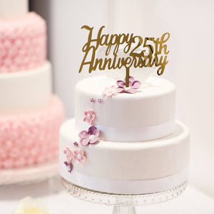 Gold Mirror Acrylic 'Happy 25th Anniversary' Cake Topper