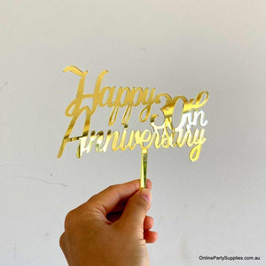 Online Party Supplies Australia Gold Mirror Acrylic 'Happy 30th Anniversary' Cake Topper