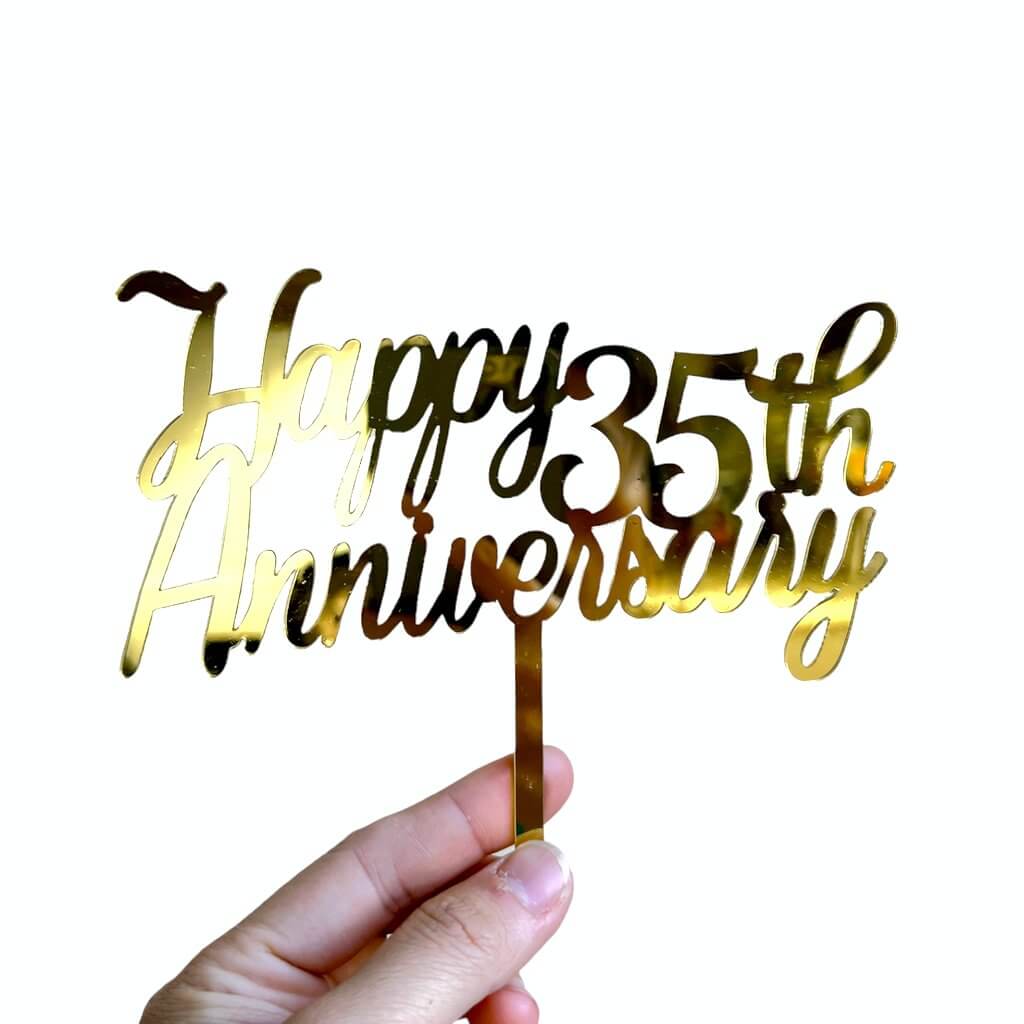 Acrylic Gold Mirror 'Happy 35th Anniversary' Cake Topper