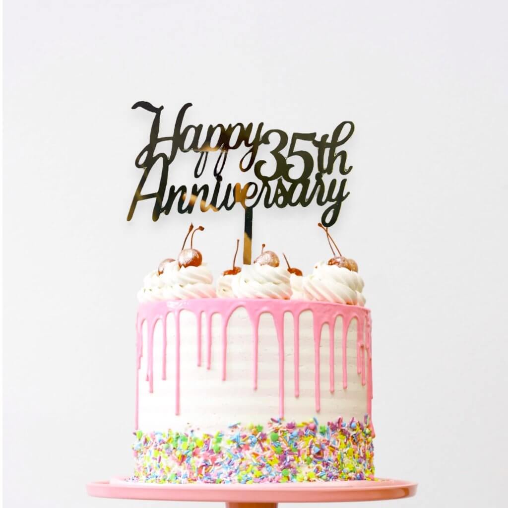 Acrylic Gold Mirror 'Happy 35th Anniversary' Cake Topper